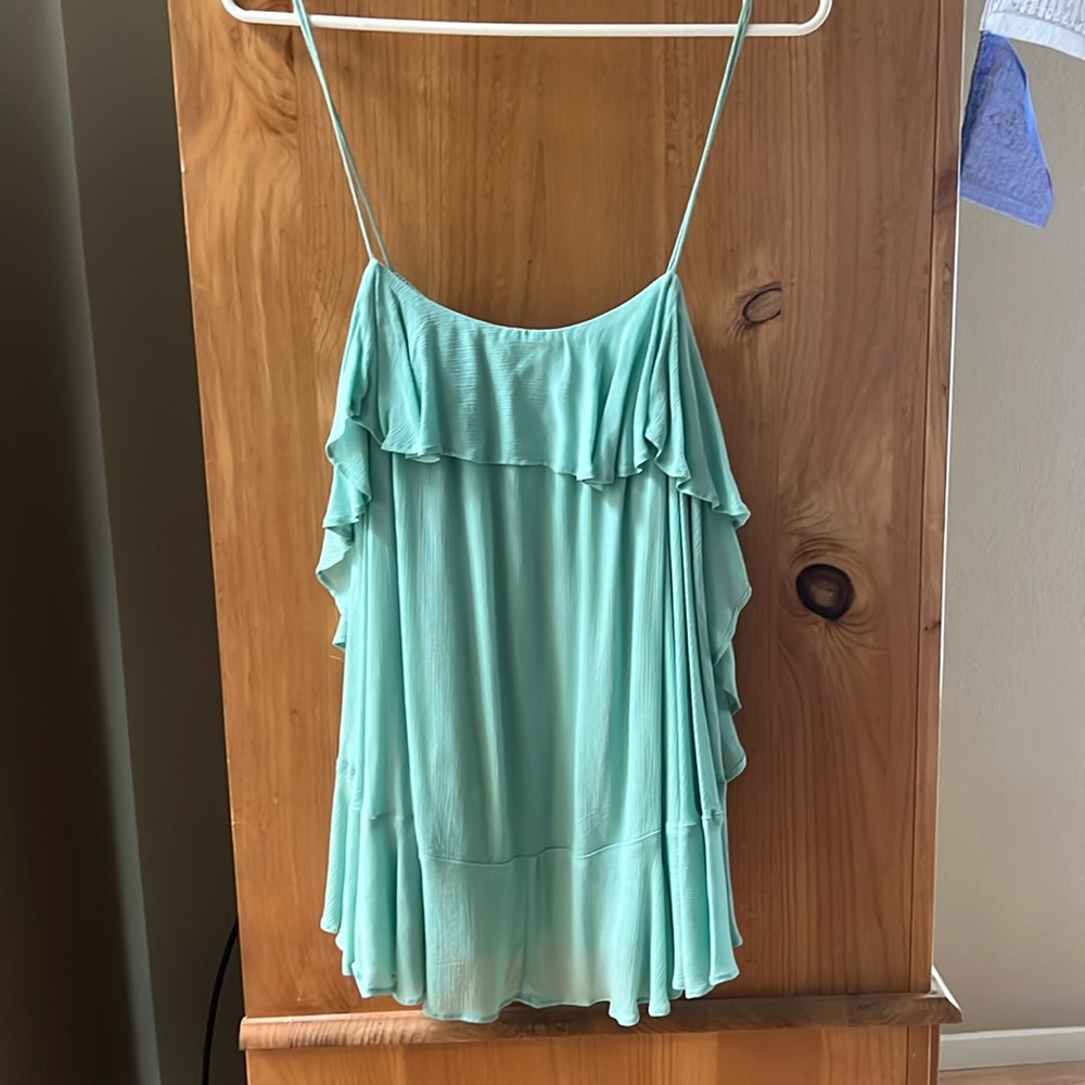 Turquoise tank with ruffles